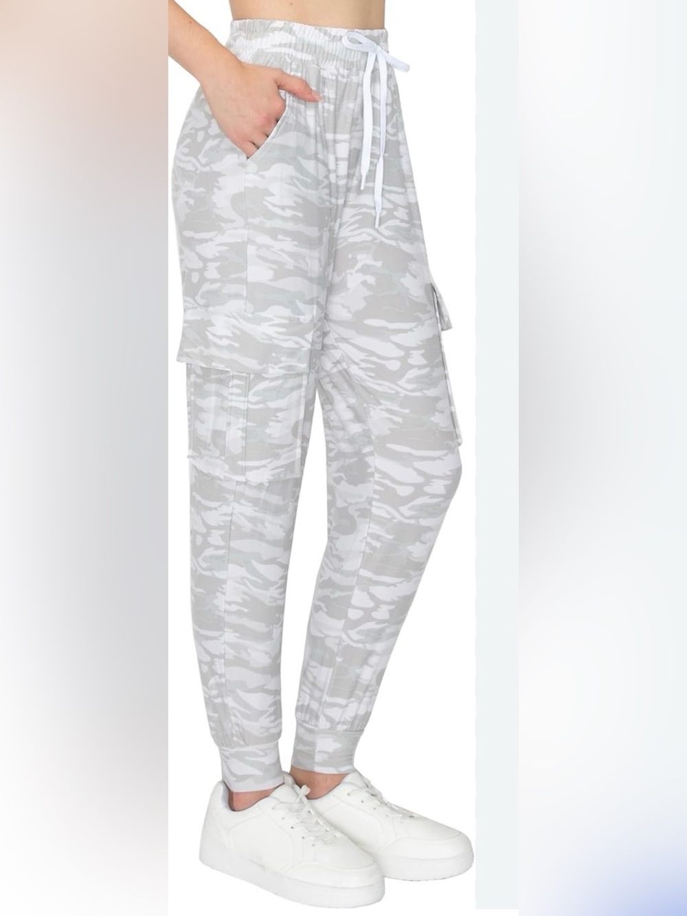 Women’s Grey Camo Cargo Joggers with Drawstring Waist S